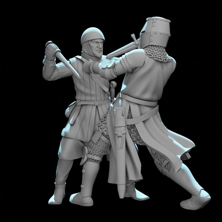 Medieval Knight vs Infantryman Combat Vignette