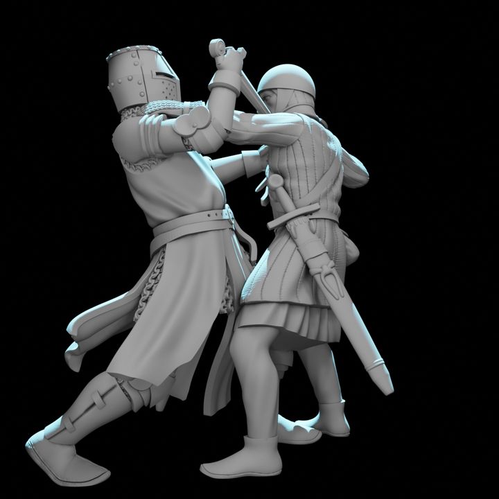 Medieval Knight vs Infantryman Combat Vignette