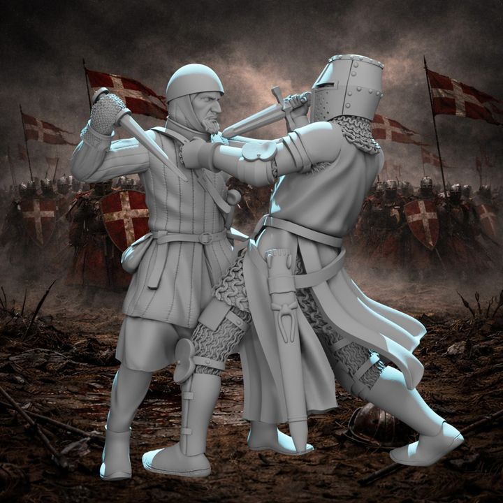 Medieval Knight vs Infantryman Combat Vignette