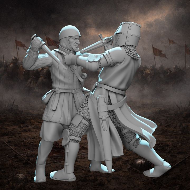 Medieval Knight vs Infantryman Combat Vignette