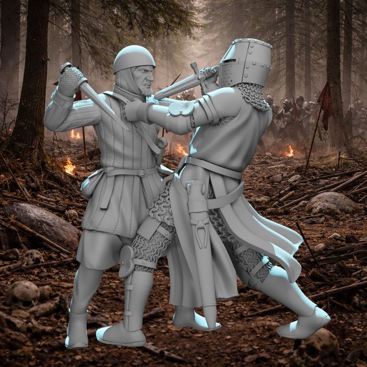 Medieval Knight vs Infantryman Combat Vignette