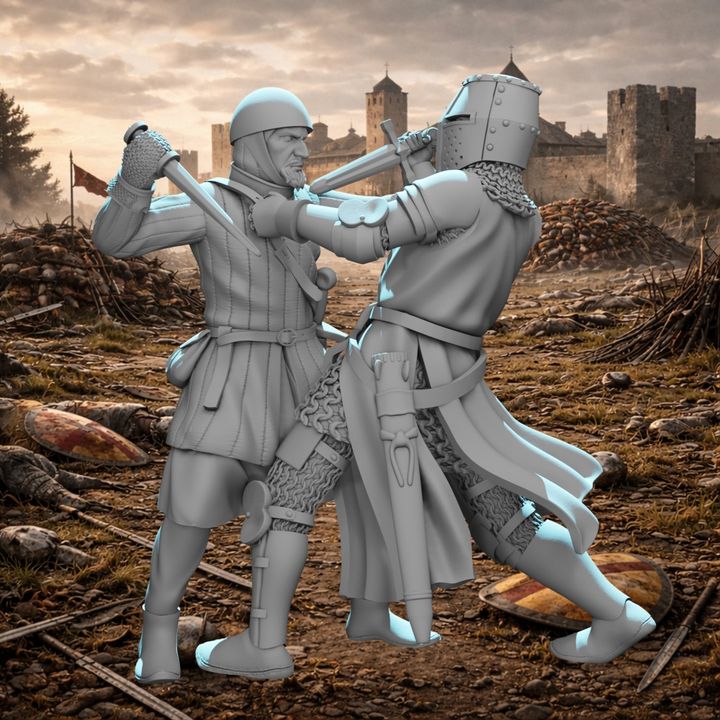 Medieval Knight vs Infantryman Combat Vignette