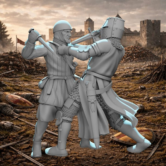 Medieval Knight vs Infantryman Combat Vignette