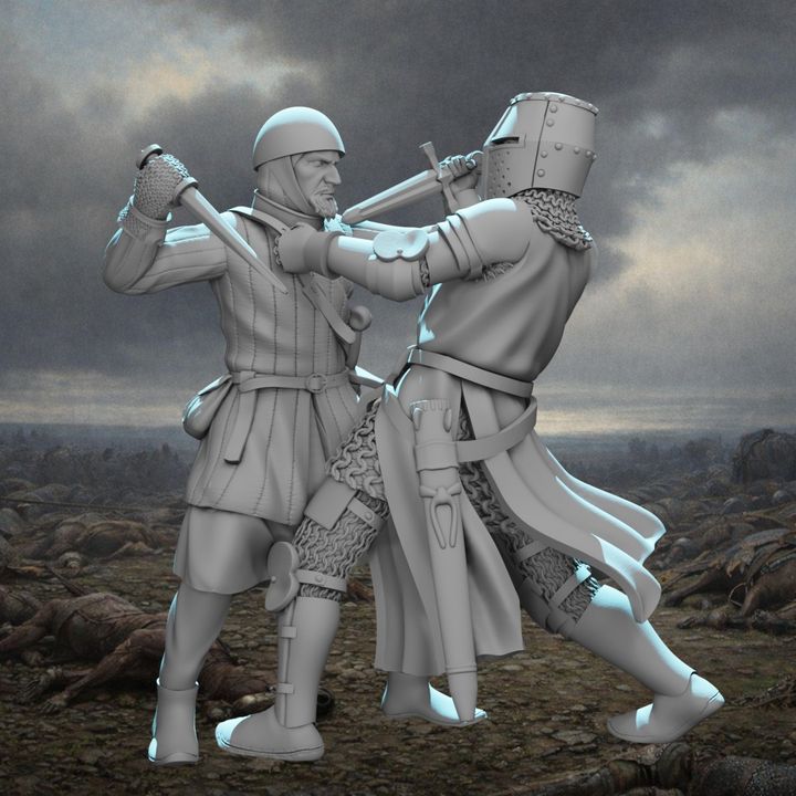 Medieval Knight vs Infantryman Combat Vignette