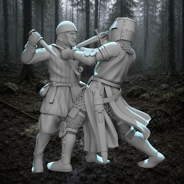 Medieval Knight vs Infantryman Combat Vignette