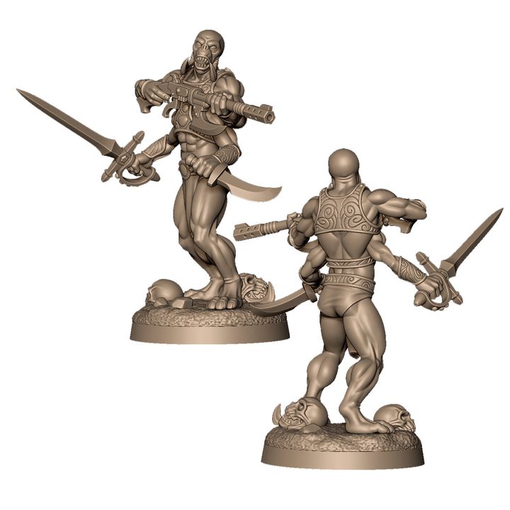 3 alien warriors with 4 arms by Menagerie Miniature
