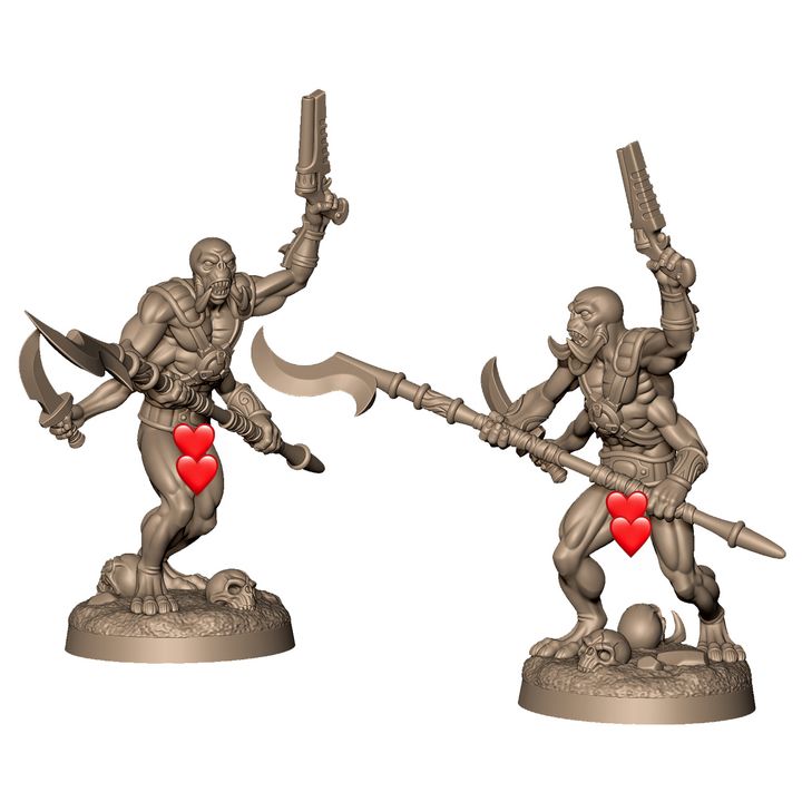 3 alien warriors with 4 arms by Menagerie Miniature