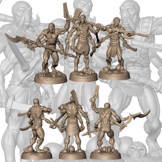3 alien warriors with 4 arms by Menagerie Miniature