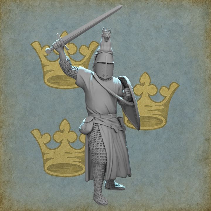Medieval Nordic Knight – Lion Crested Helm & Heraldic Shield