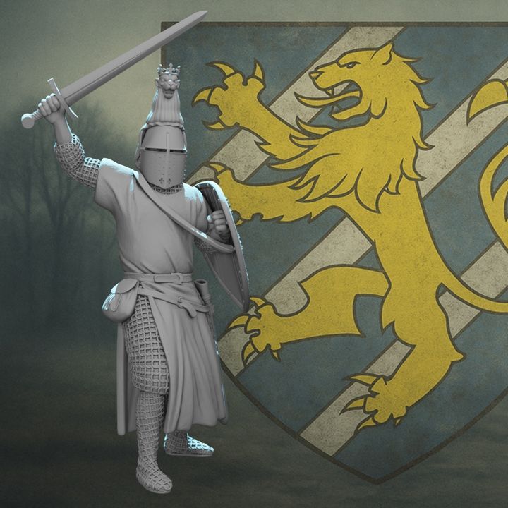 Medieval Nordic Knight – Lion Crested Helm & Heraldic Shield