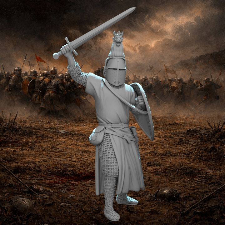Medieval Nordic Knight – Lion Crested Helm & Heraldic Shield