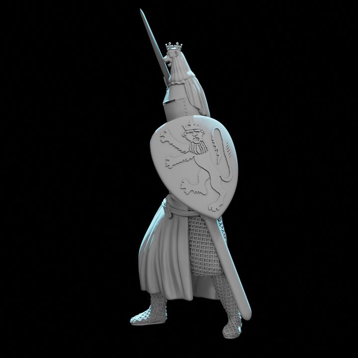 Medieval Nordic Knight – Lion Crested Helm & Heraldic Shield
