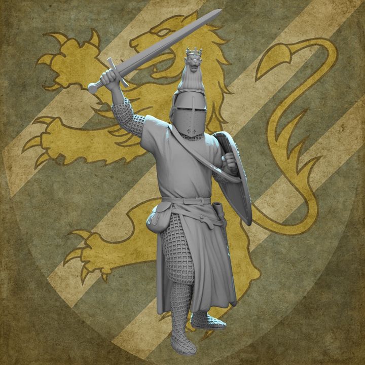 Medieval Nordic Knight – Lion Crested Helm & Heraldic Shield