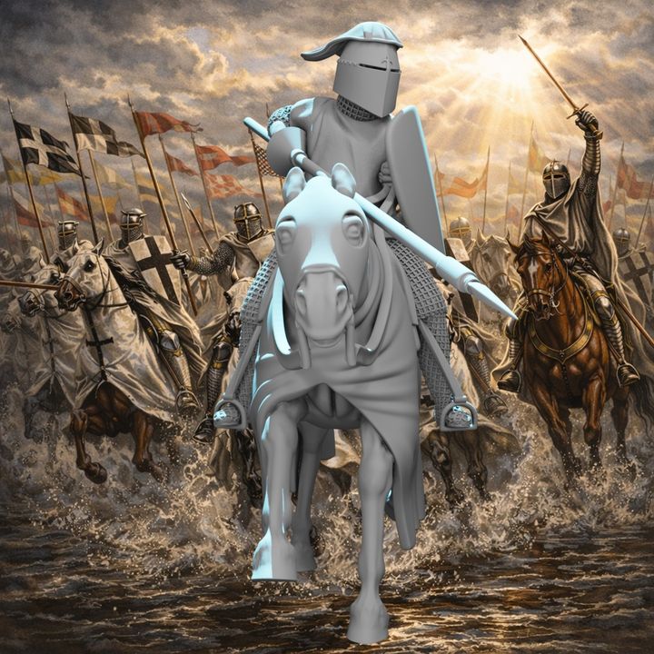 Mounted Teutonic Knight Charging with Lance