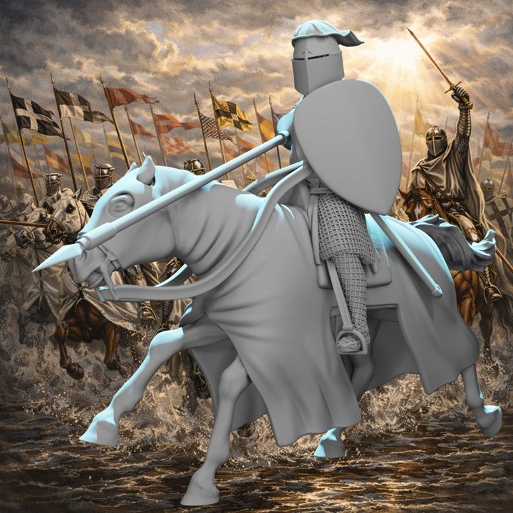 Mounted Teutonic Knight Charging with Lance