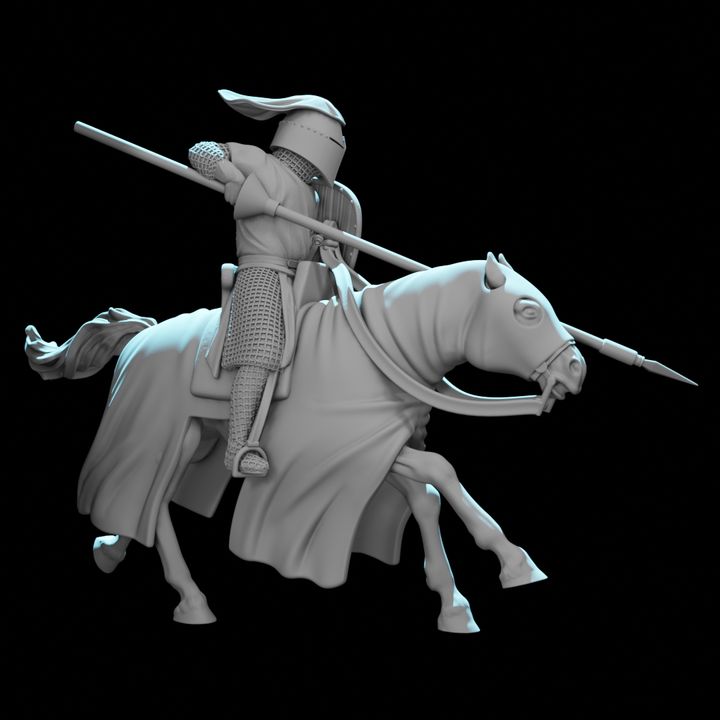 Mounted Teutonic Knight Charging with Lance