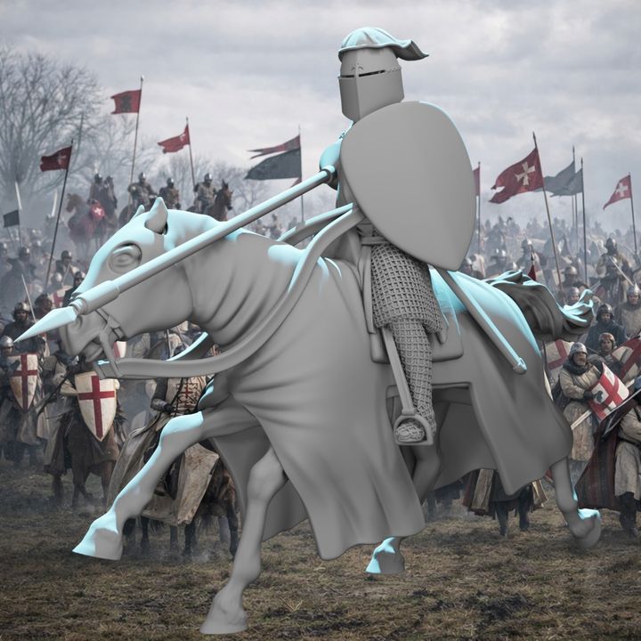 Mounted Teutonic Knight Charging with Lance