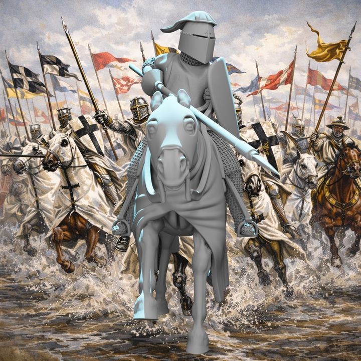 Mounted Teutonic Knight Charging with Lance