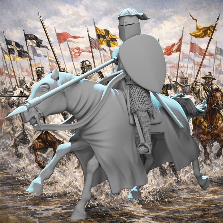 Mounted Teutonic Knight Charging with Lance