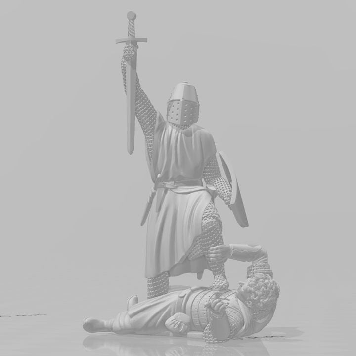 Crusader Knight Standing Victorious Over Fallen Russian Warrior
