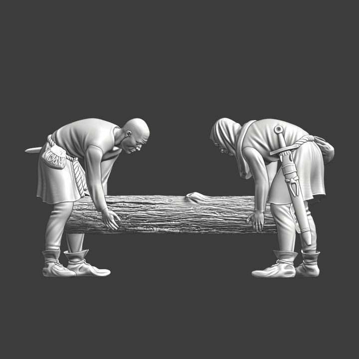Medieval Laborers Lifting Log – Civilian / Camp Scene.