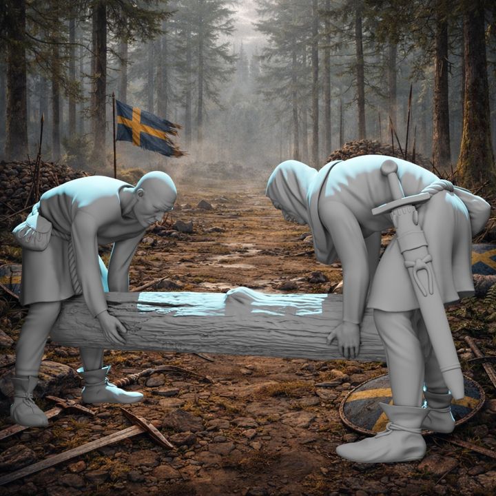Medieval Laborers Lifting Log – Civilian / Camp Scene.