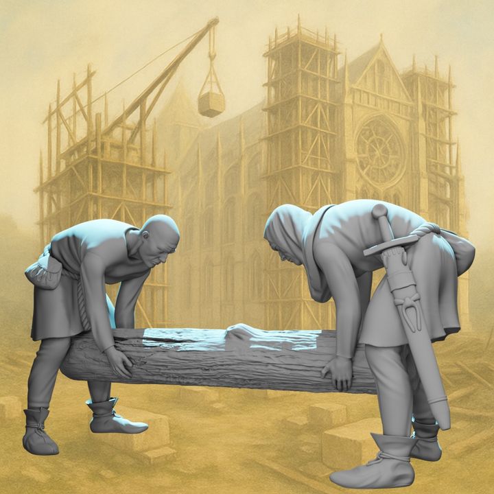 Medieval Laborers Lifting Log – Civilian / Camp Scene.