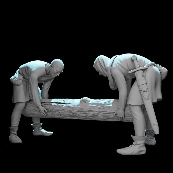 Medieval Laborers Lifting Log – Civilian / Camp Scene.