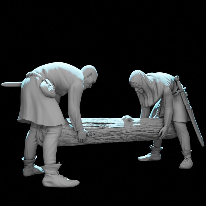 Medieval Laborers Lifting Log – Civilian / Camp Scene.
