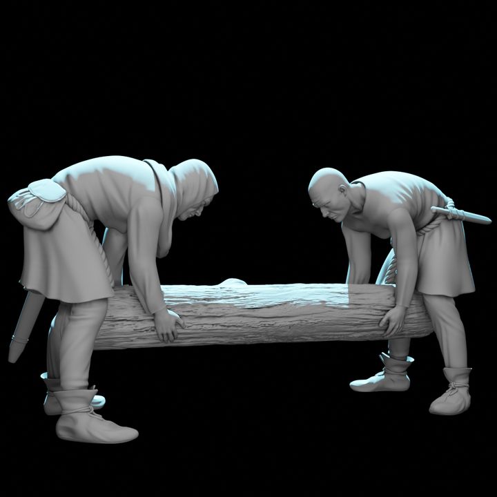 Medieval Laborers Lifting Log – Civilian / Camp Scene.