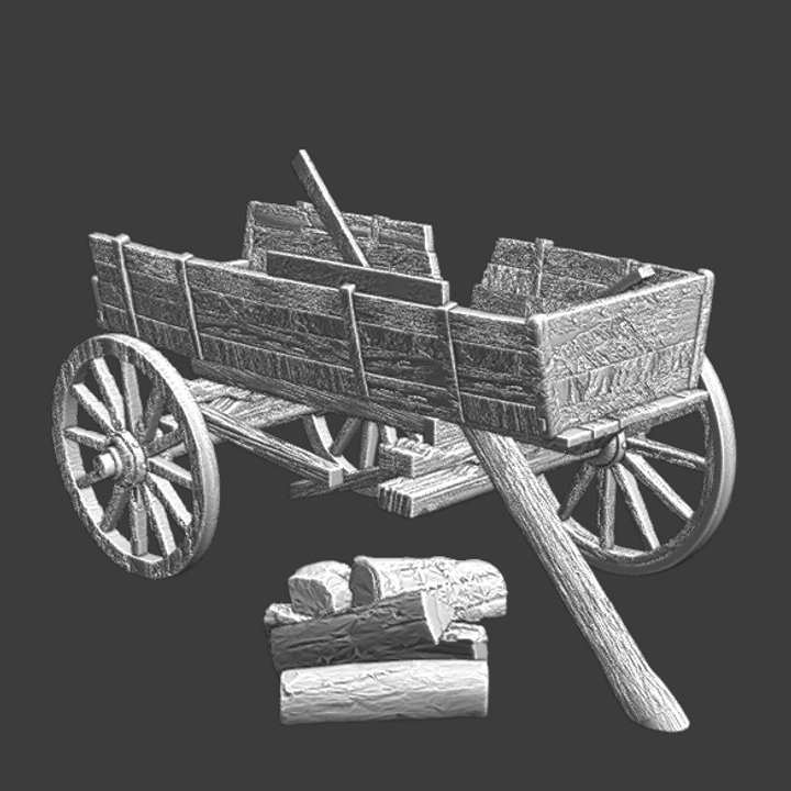 Medieval destroyed and burned wagon - Wargaming props.