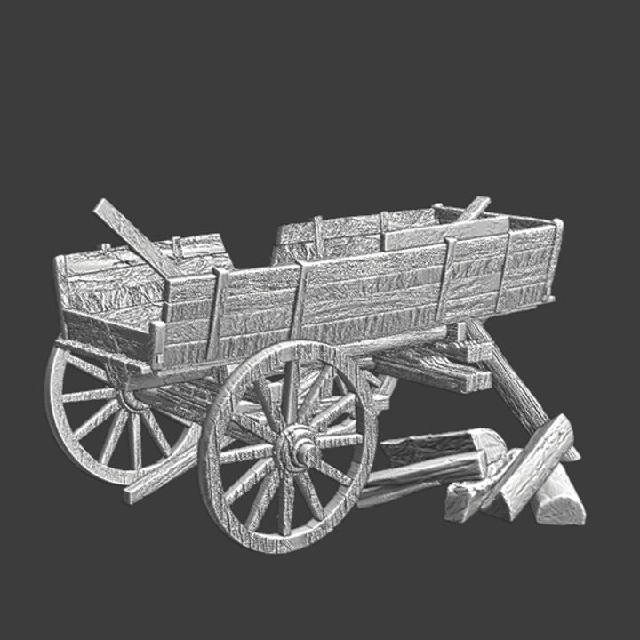 Medieval destroyed and burned wagon - Wargaming props.