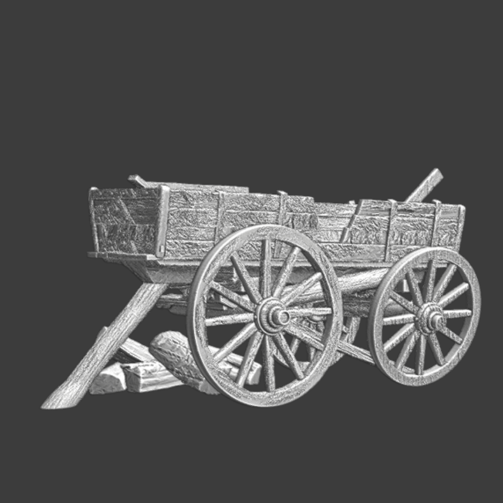 Medieval destroyed and burned wagon - Wargaming props.