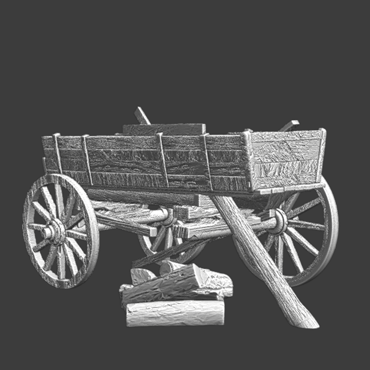 Medieval destroyed and burned wagon - Wargaming props.