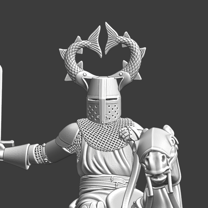 Medieval mounted knight - Fish crest