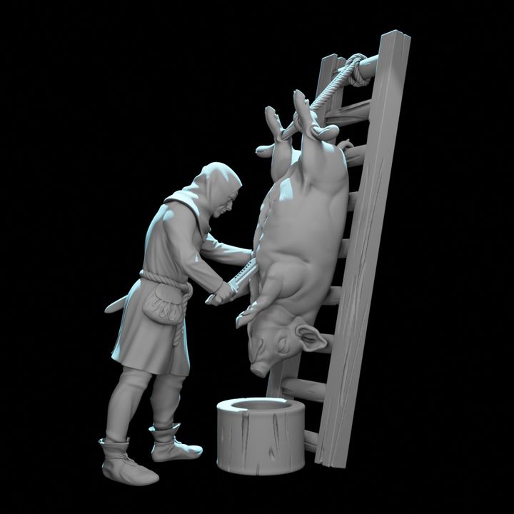 Medieval Butcher Slaughtering a Pig.