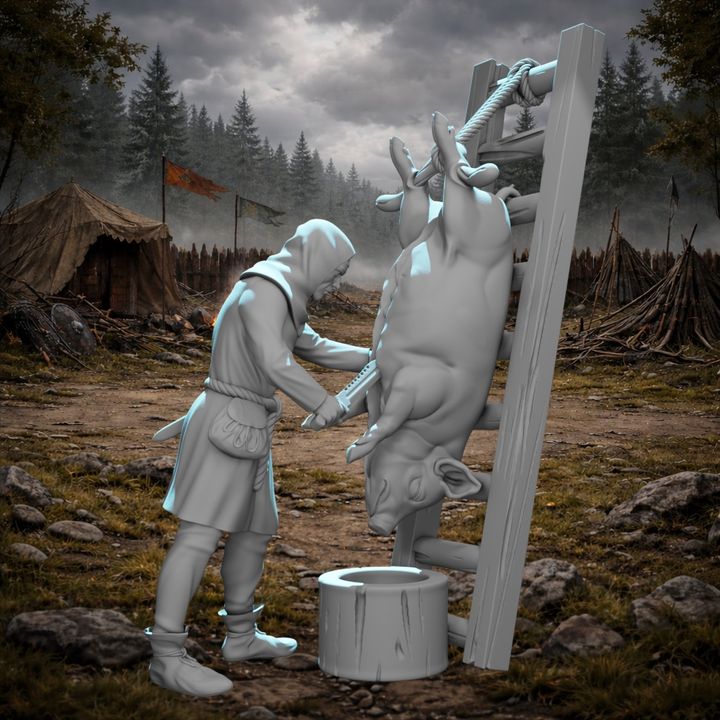 Medieval Butcher Slaughtering a Pig.
