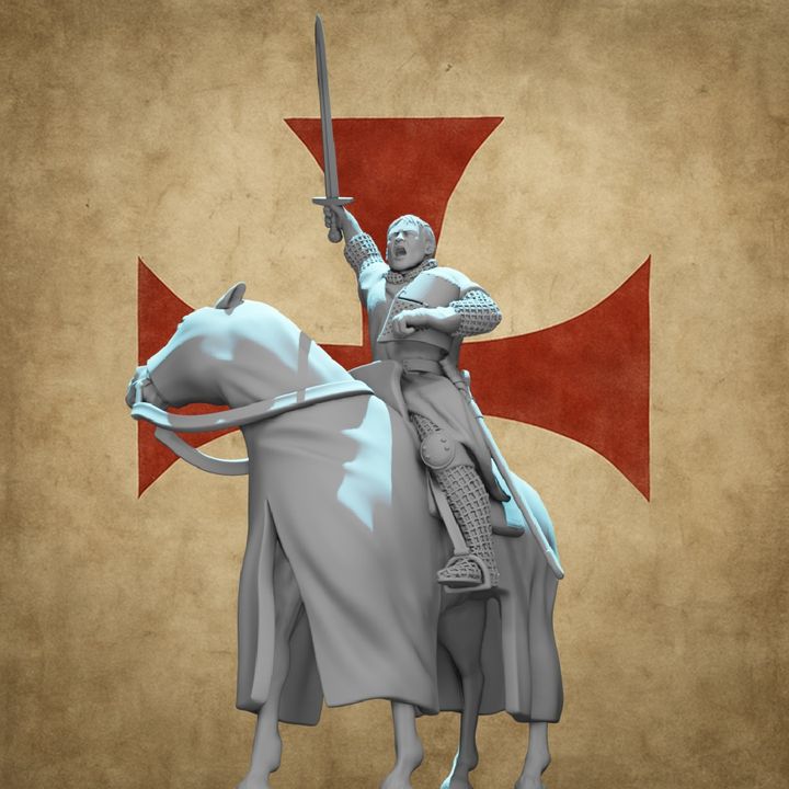 Mounted Medieval Templar Knight – Battle Cry Command Pose