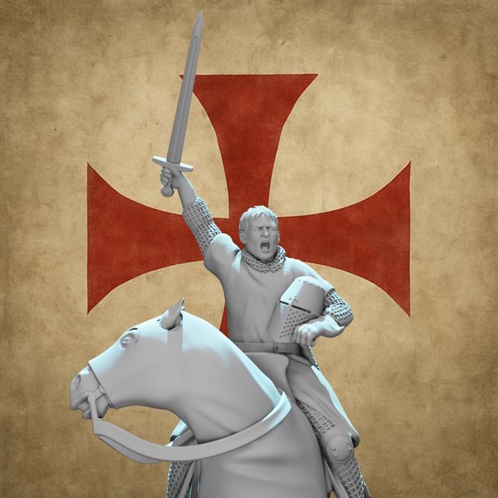 Mounted Medieval Templar Knight – Battle Cry Command Pose
