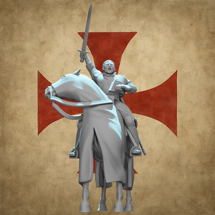 Mounted Medieval Templar Knight – Battle Cry Command Pose