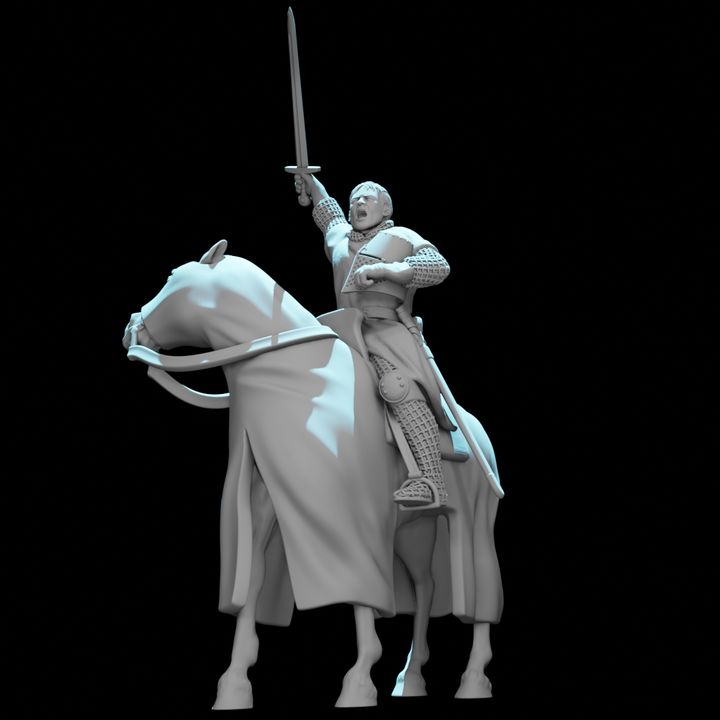 Mounted Medieval Templar Knight – Battle Cry Command Pose