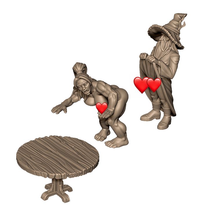 Old wizard and orc warrior sexy diorama +NSFW by Menagerie Miniature (18+)