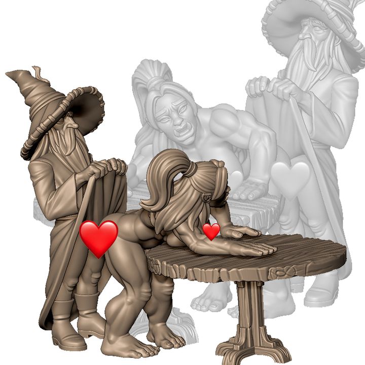 Old wizard and orc warrior sexy diorama +NSFW by Menagerie Miniature (18+)
