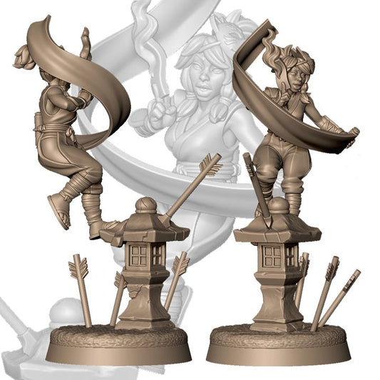 Female kunoich with spells by Menagerie Miniature