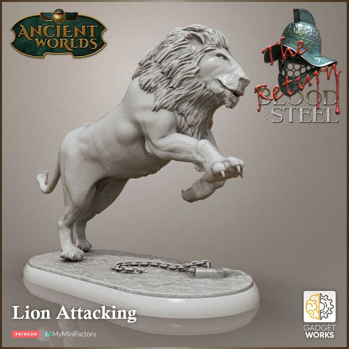 3 Lions - African Lions with bases and victim by Gadgetworks Miniatures