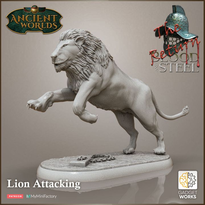 3 Lions - African Lions with bases and victim by Gadgetworks Miniatures