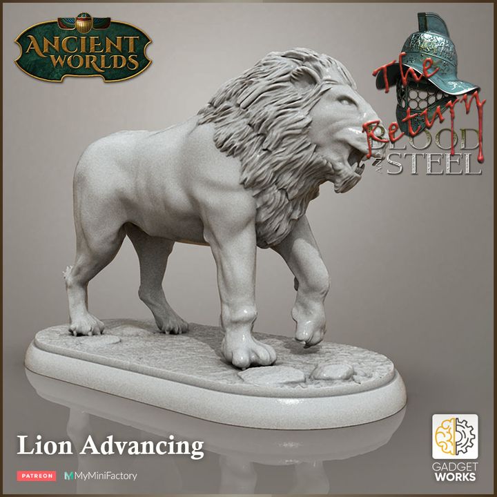 3 Lions - African Lions with bases and victim by Gadgetworks Miniatures