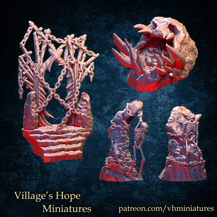 Hell Scatter Terrain, Hell Gate, Skeleton Hanging by Village's Hope Miniatures