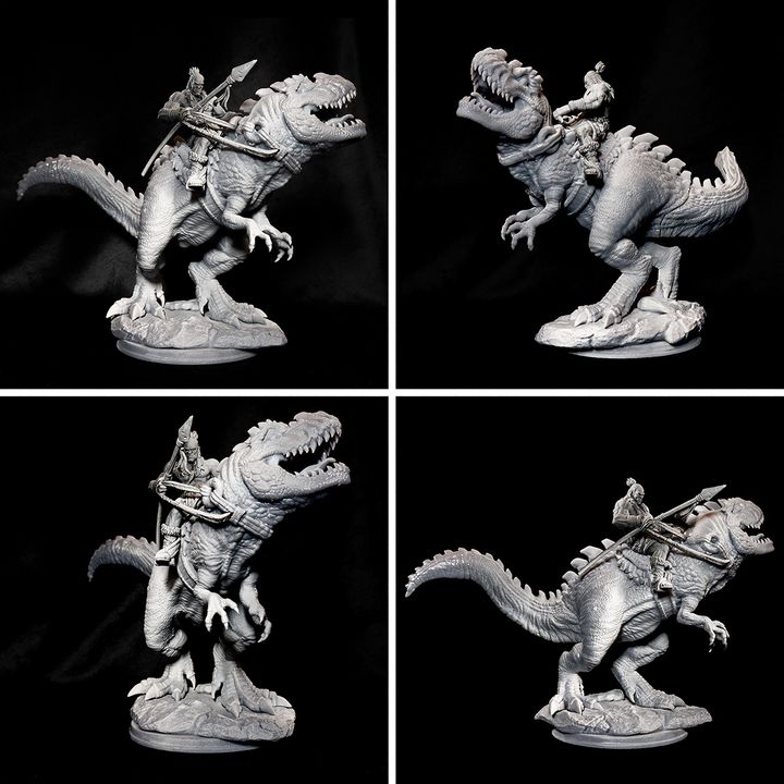 Anbassa and Banemaw - Barbarian riding a Giganotosaurus by Ronin Arts Workshop