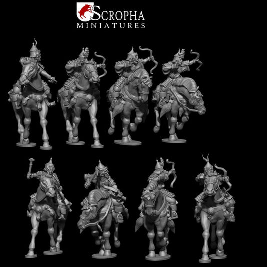 Mounted cuman warriors with bows by Scropha Miniatures